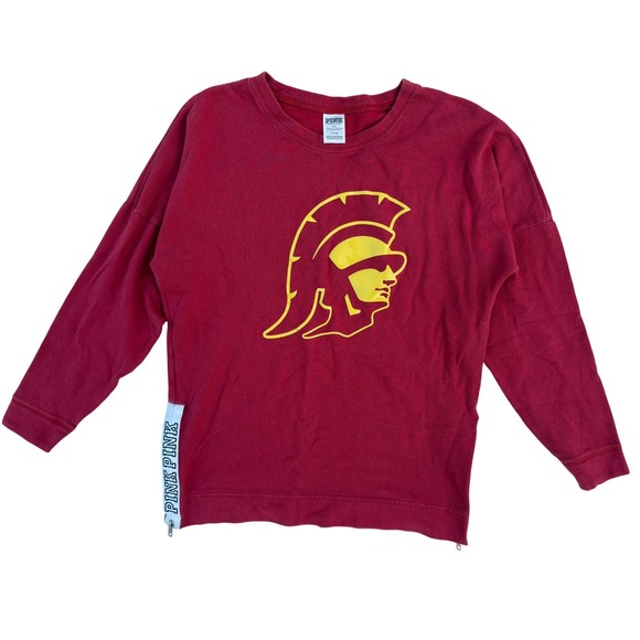 PINK Victoria's Secret Tops - Victoria's Secret PINK USC Trojans Side Zip Sweatshirt Red Gold Women Small